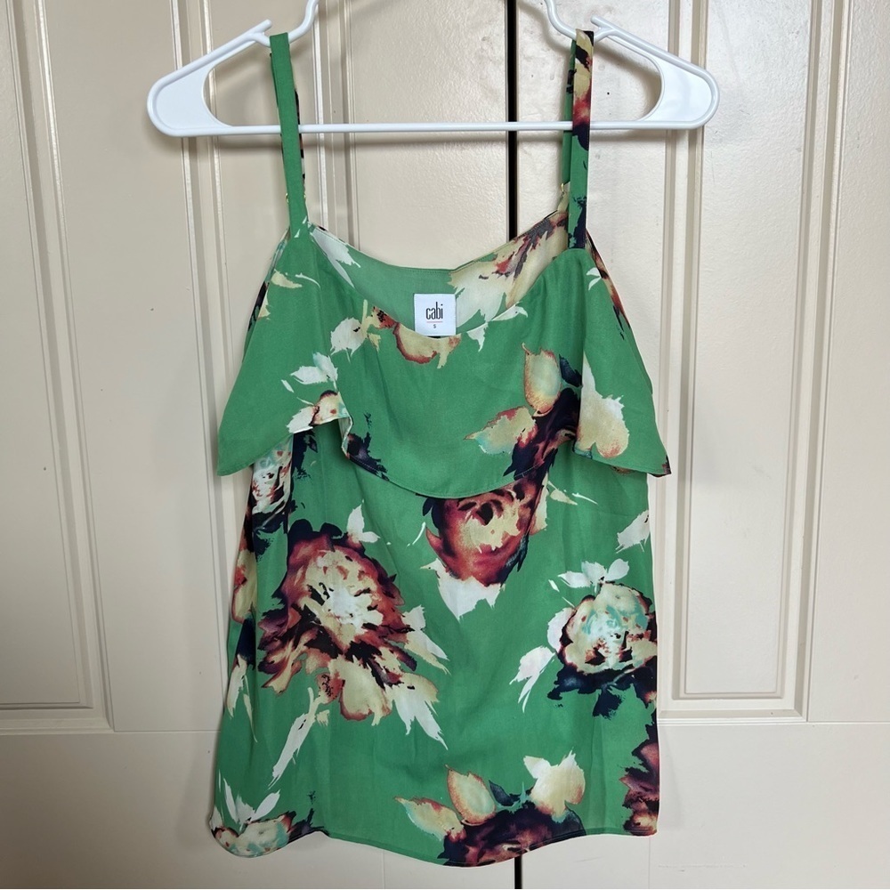 CAbi Green Floral Bloom Cami Spaghetti Strap Blouse Size Small - Picture 10 of 11